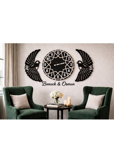 Salon Duvar Saati 40 Cm Kuşlar 30 Cm Kişiye Özel No 10017 Çok Renkli