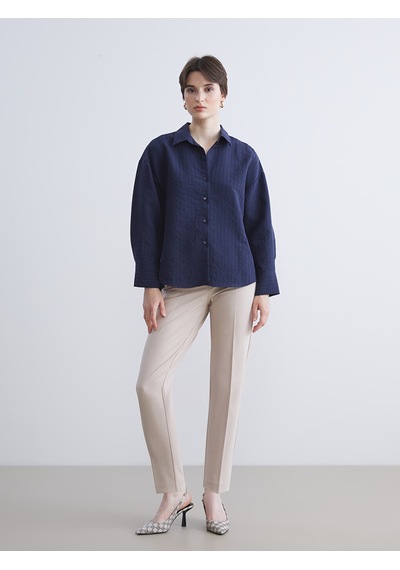 Lcw Vision Lacivert Çizgili Oversize Modal Karışımlı Kadın Gömlek