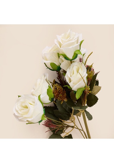 Deco Gül 7'li Dal Çiçek - Beyaz - 43 Cm Çok Renkli
