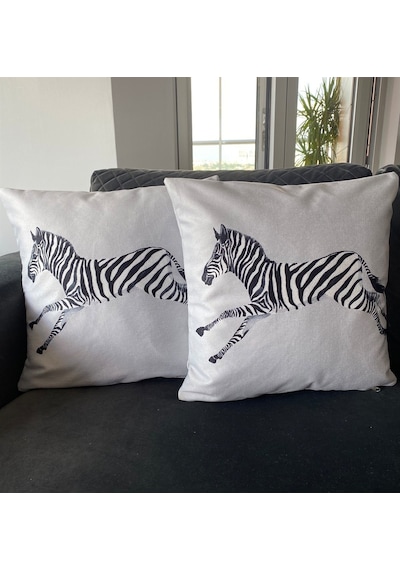 Çift Taraflı Zebra Baskılı Dekoratif 2'Li Kırlent Kılıfı Seti (506971526)