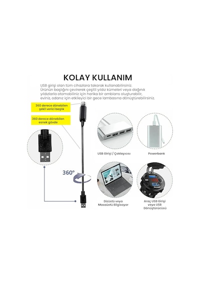 Upway Usb Lazer Yıldız Projektörü 2 Adet Kırmızı Mor Gece Lambası Oto Aksesuarı Diğer