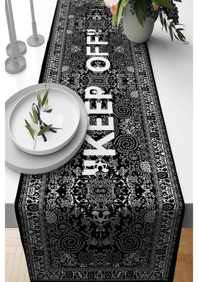 Siyah Keep Off Desenli Premium Masa Örtüsü Runner Rnr453n11