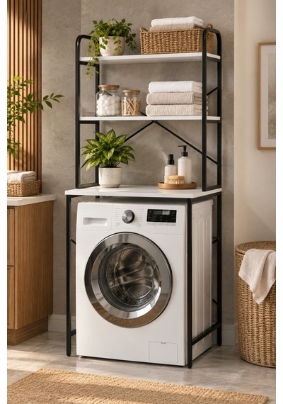 Sulorahome Çamaşır Makinesi Üstü Banyo Rafı - Siyah, 70 Cm