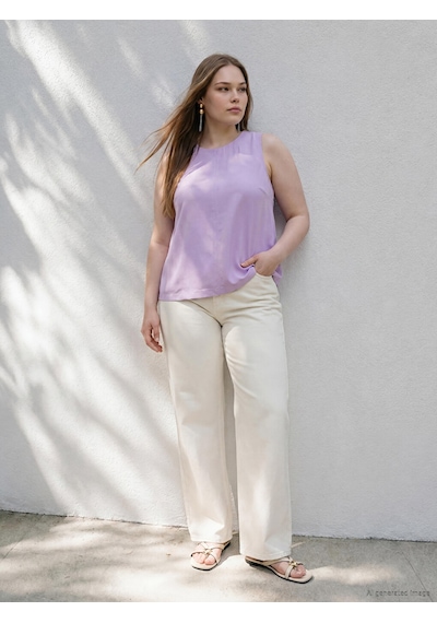 Lcwaıkıkı Curve Ekru Büyük Beden Wideleg Kadın Jean Pantolon