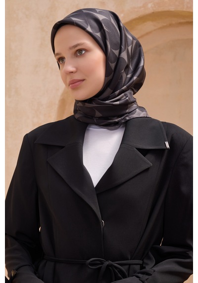 Belli Twill İpek Eşarp Siyah - Füme