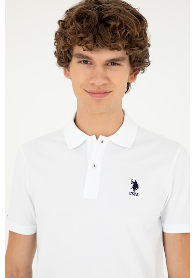 U.S. Polo Assn. Erkek Slim Fit Polo Yaka Beyaz Basic Tişört 50279581-VR013