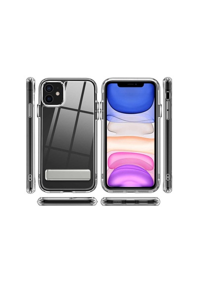 Apple Uyumlu iPhone 11 Kılıf Standlı Şeffaf Silikon Zore L-stand Kapak Renksiz