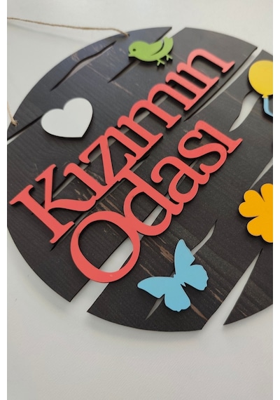 Kızımın Odası Yazılı Yuvarlak Mdf Lazer Kesim Kapı Ve Duvar Süsü - Rebap Ahşap