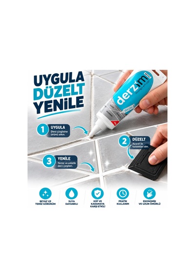 Derzim Beyaz Derz Dolgu 400 G + Kazıma Düzeltme Aparatı, Fayans Seramik Derz Yenileme Macunu, Banyo Mutfak Zemin Ve Duş Alanları İçin Pratik Derz Tamir Ve Yenileme Seti