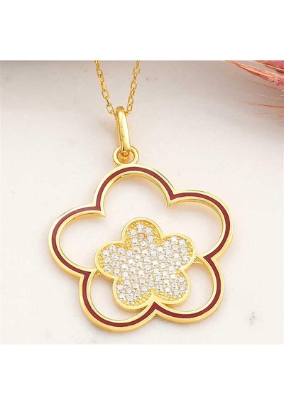 Gümüş Gold Çiçek Desenli Kadın Kolye
