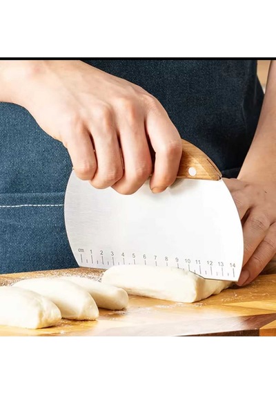 Oval Ölçülü Bambu Saplı Hamur Spatula Şekillendirici Kazıyıcı Kesici Paslanmaz Çelik 14,5 Cm Çelik K Diğer