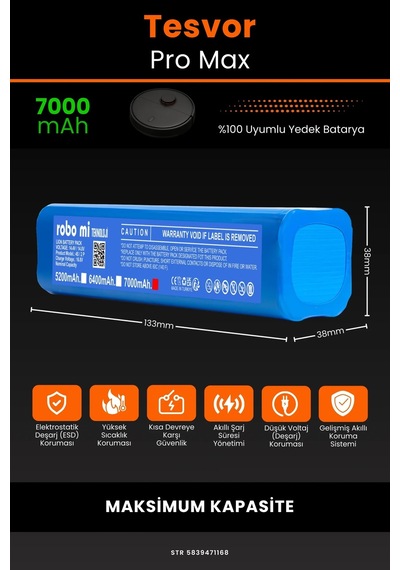 Tesvor Pro Max 7000mah Robot Süpürge Bataryası