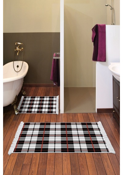 Dekoreko Kaymaz Taban Djt 2 Li Banyo Paspas Takımı Trend Saçaklı Modern 750 Siyah
