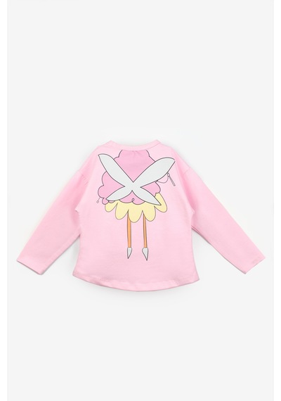 Le Mabelle Pembe Peri Kızı Baskılı Uzun Kollu Kız Çocuk Tişört Pembe
