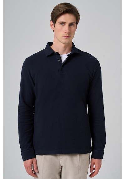 Morven Erkek Lacivert Pamuk Trend Ağaç Kabuğu Desen Dinamik Fit Polo Yaka Sweat-shirt 26ms063001200 Lacivert