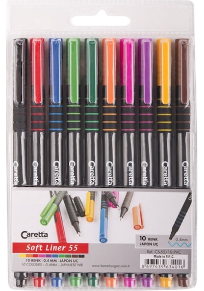 Caretta Softliner Keçeli Kalem 0.4 Mm Karışık Renk 10 Lu Cs-55 Çok Renkli