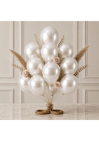 Beyaz Renk Lateks Metalik Balon 30 Cm - 12 Adet