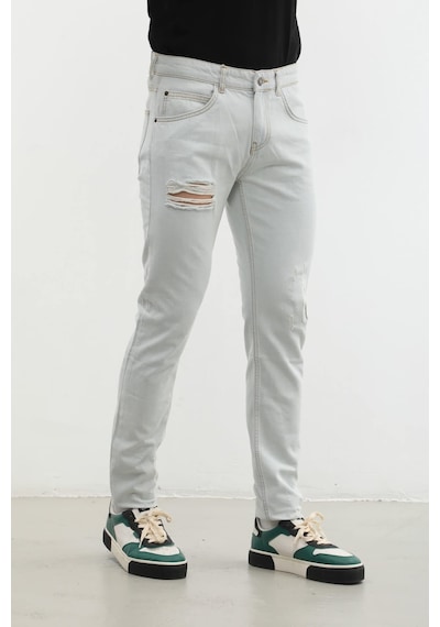 Blue White Erkek Yırtık Detaylı Slim Fit Jean Pantolon Beyaz 32