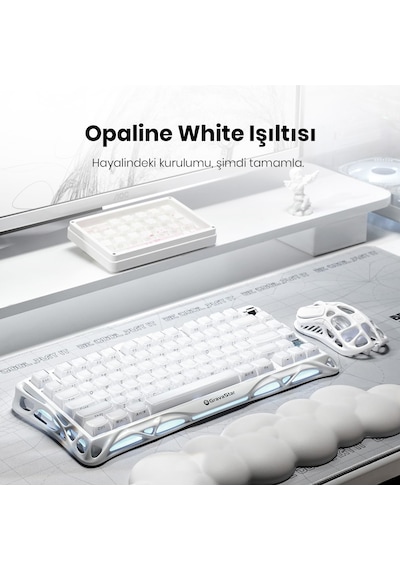 Gravastar Mercury K1 Rgb Kablosuz Mekanik Gaming Klavye, İngilizce Q, Opaline White