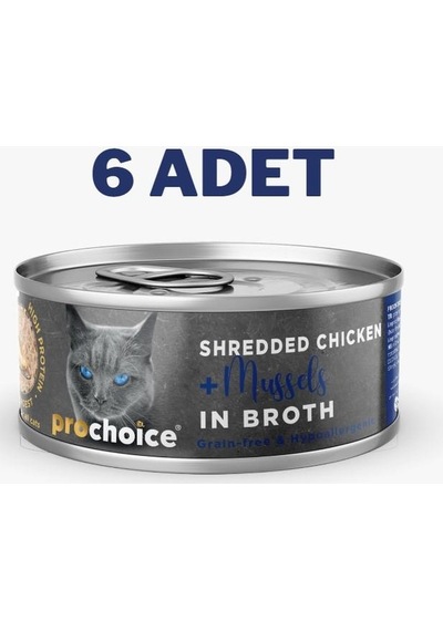 Pro Choice Deluxe Shredded Chicken & Mussels Yetişkin Kedi Konservesi 6 x 70 G
