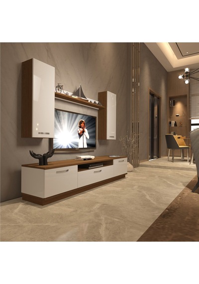 Decoraktiv Trendstyle 5d Mdf Tv Ünitesi Tv Sehpası - Ceviz Beyaz Ahşap - Beyaz