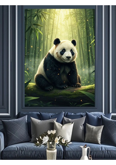 Ahşap Tablo Sevimli Oturan Panda Yavrusu İnsan Figürlü Tablolar