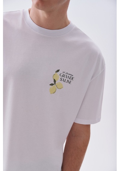 Mudo Erkek Erkek Beyaz Baskılı Oversize Bisiklet Yaka T-shirt 1267930