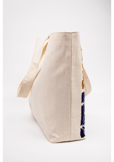 Fabric Craft Bag Kanvas Plaj Çantası Büyük Boy Astarlı Desenli Omuz Çantası Küçük Çantalı 50x35 Krem