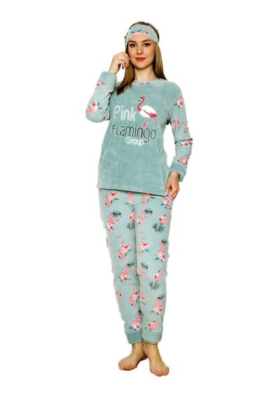 Nisanca Kışlık Uzun Kollu Bayan Peluş Polar Pijama Takımı İpeksi Doku Yesil Nisanca Kışlık Uzun Kollu Bayan Peluş Polar Pijama Takımı İpeksi Doku Yesil