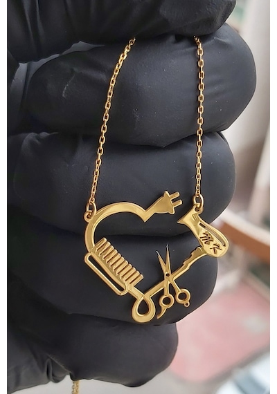 925 Ayar Gümüş 24 Ayar Altın Kaplama Harfli Kuaför Kolye Gold
