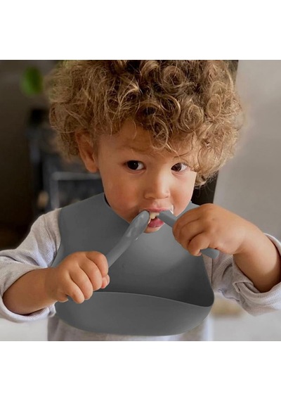 Meleni Baby 3'lü Silikon Beslenme Seti - Silikon Mama Önlüğü Vakum Tabanlı Tabak Diş Kaşıyıcılı Kaşık Antr Genel