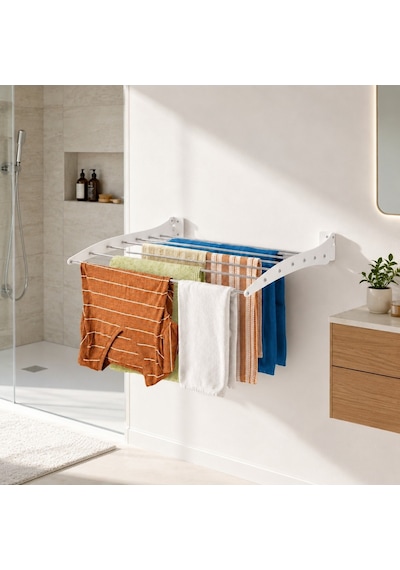 Çamaşır Kurutma Askılığı Katlanır Duvara Monte Balkon Banyo Askılık Duvar Tipi Yer Tasarruflu Kurutmalık 100 Cm Roma Beyaz