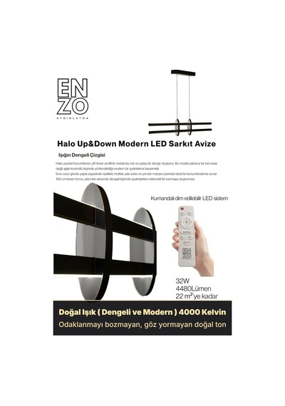 Halo Silver Lineer Led Sarkıt Avize Kumandalı Dim Edilebilir Yukarı & Aşağı Işık Doğal Işık