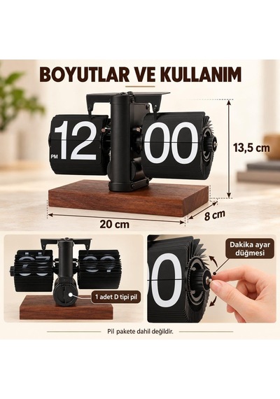 Tr Retro Yapraklı Masa Saati Ahşap Tabanlı Sessiz Mekanizmalı Flip Clock Ev Ofis Kafe Dekoratif Saat Syh