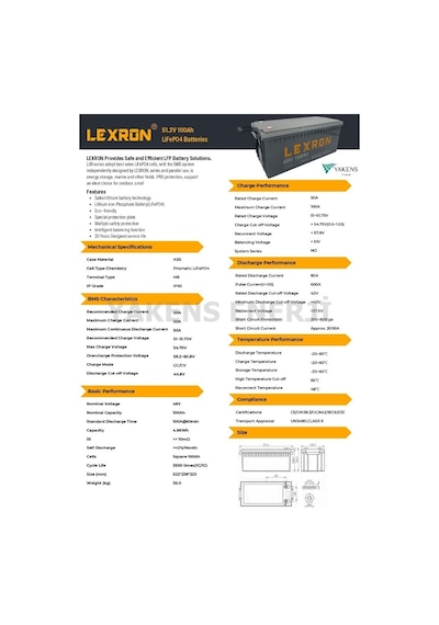 Lexron 100ah 48v Lifepo4 Pil Lityum Akü Lexron