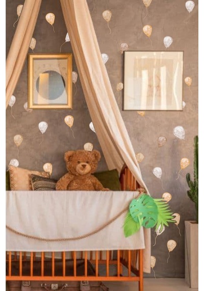 MSticker Soft Kahve Tonlarda Uçan Balonlar Çocuk Odası Dekorasyon Sticker Seti