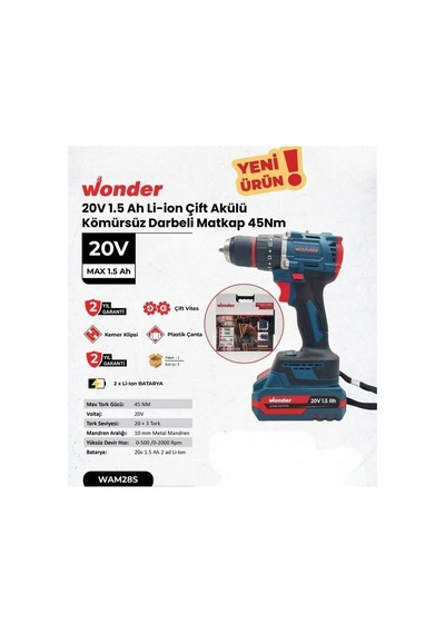 Wonder Wam28s Akülü Köürsüz Şarjlı Matkap