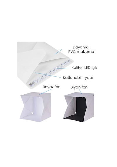 Upway Led Işıklı Katlanır Beyaz Siyah Fonlu Mini Stüdyo Fotoğraf Çekim Çadırı Beyaz