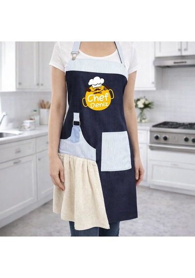 Bk Gift Kişiye Özel İsimli Pamuk Denim Havlu Detaylı Mutfak Önlüğü -7, Aşçı Ve Şef Önlüğü, Anneye  Kobitmeyencom36563 Bk Gift Renkli