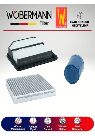 Wöbermann Civic 1.6 FD6 Filtre Bakım Seti 2007-2012 3'lü Karbonlu