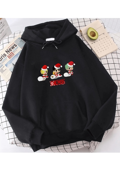 One Piece Yılbaşı Kapşonlu Sweatshirt 001