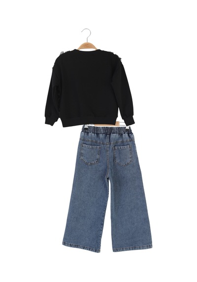 Erdem Kıds Kız Çocuk Bayramlık Günlük - Casual Geniş-bol Paça Palazzo Kot Pantolon-sweatshirt İkili Takım Siyah - Mavi Siyah - Mavi Erdem Kıds Kız Çocuk Bayramlık Günlük - Casual Geniş-bol Paça Palazzo Kot Pantolon-sweatshirt İkili Takım Siyah - Mavi Siyah - Mavi