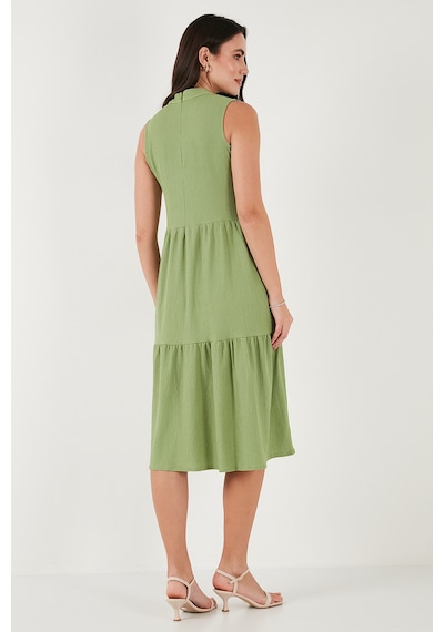 Lela Regular Fit Kolsuz Midi Bayan Elbise 5869008 Yağ Yeşili Lela Regular Fit Kolsuz Midi Bayan Elbise 5869008 Yağ Yeşili