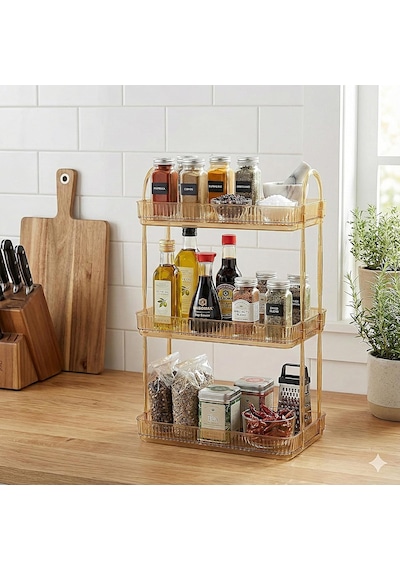 3 Katlı Makyaj Organizeri Kozmetik Aksesuar Düzenleyici Kozmetik Vitrini Amber Sarı