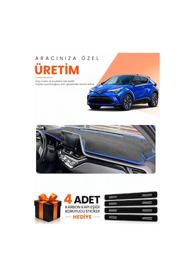 Toyota Chr 2016-2022 Uyumlu Torpido Koruma Örtüsü Oto Kılıfı - Siyah Mavi