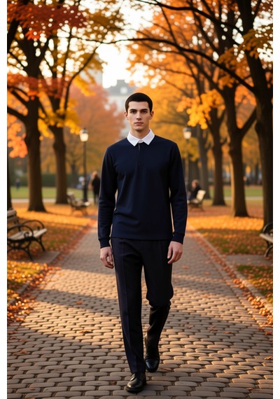 Benerly Erkek Polo Yaka Uzun Kol Oversize Kalıp Sweatshirt Fonksiyonel Da Lacivert