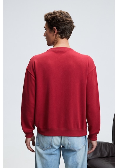 Grımelange CASPIAN Erkek %100 Pamuk Bisiklet Yaka Karyoka Dikişli Baskılı Kırmızı Sweatshirt