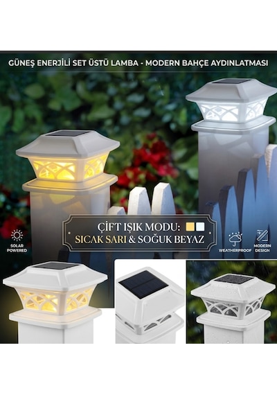 2'li Set Güneş Enerjili Set Üstü Dekoratif Bahçe Aydınlatma Sarı-beyaz Ledli Solar Lamba - Solar Balkon Lambası &