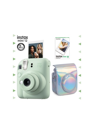 Fujifilm Instax Mini 12 Fotoğraf Makinesi + 10'lu Film + Parlak Kılıf Yeşil