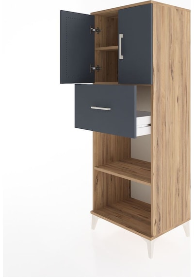 Hyperion Dolap 3 Raflı Tek Çekmeceli 2 Kapaklı 60x44x163 Çam-antrasit Atlas Çam